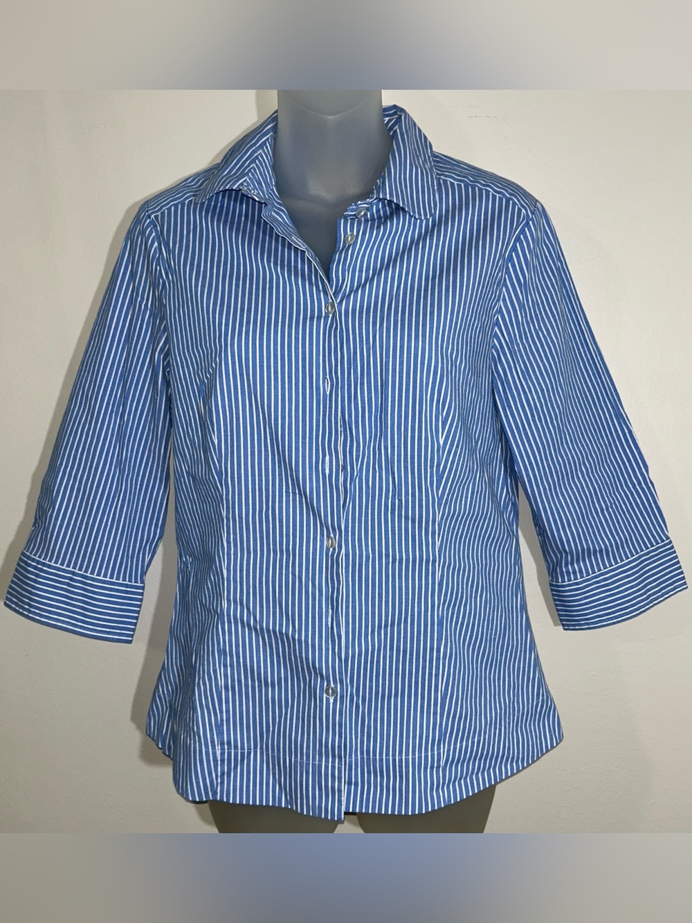 Riders By Lee Instantly Slims Shirt 3/4 Sleeves Blue & White Stripe Size Medium
